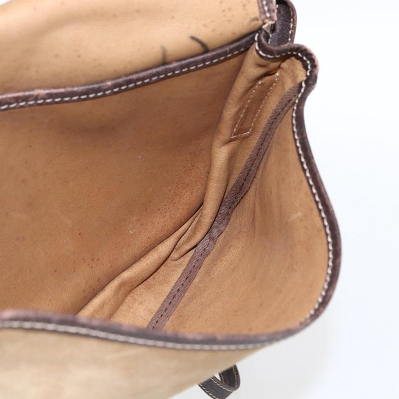 LOEWE anagram Shoulder Bag Suede Brown Gold Auth 173473