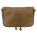 LOEWE anagram Shoulder Bag Suede Brown Gold Auth 173473-13