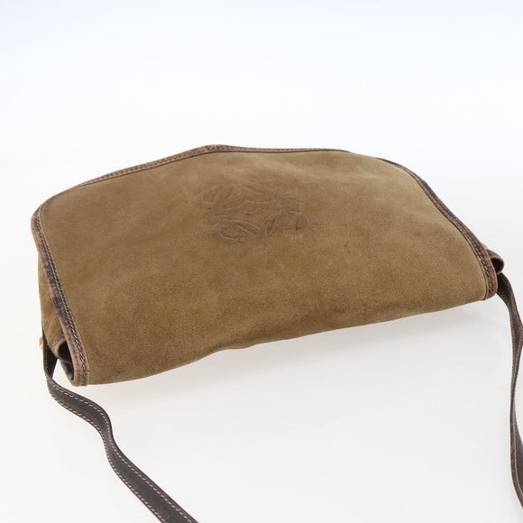 LOEWE anagram Shoulder Bag Suede Brown Gold Auth 173473