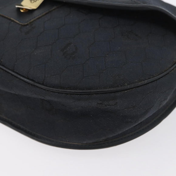 Christian Dior Honeycomb Canvas Shoulder Bag Black Gold Auth 173474