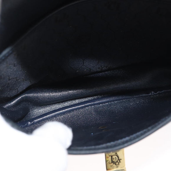 Christian Dior Honeycomb Canvas Shoulder Bag Black Gold Auth 173474