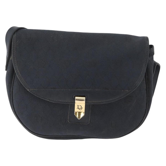 Christian Dior Honeycomb Canvas Shoulder Bag Black Gold Auth 173474