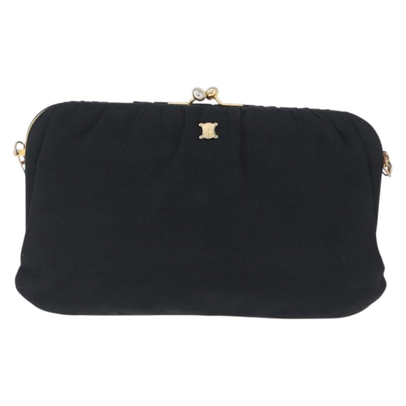 CELINE Chain Shoulder Bag Nylon Black Gold Auth 173477