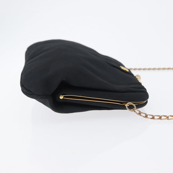 CELINE Chain Shoulder Bag Nylon Black Gold Auth 173477