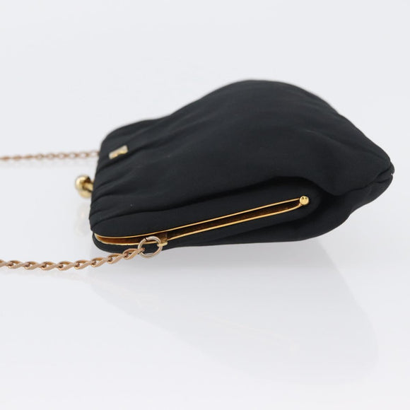 CELINE Chain Shoulder Bag Nylon Black Gold Auth 173477