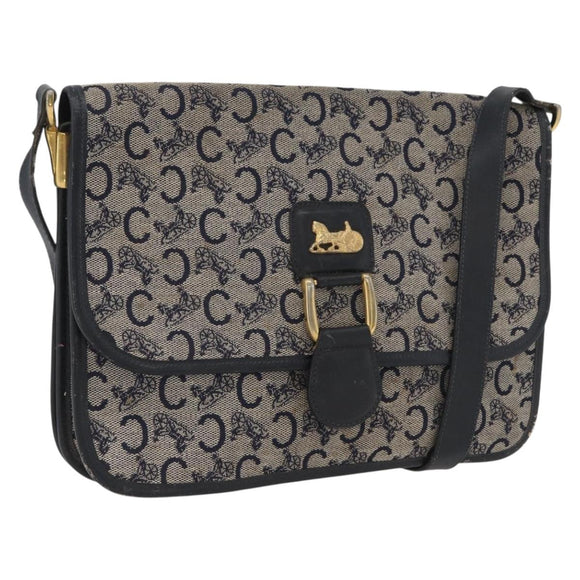 CELINE C Macadam Canvas Shoulder Bag Navy Gold Auth 173478