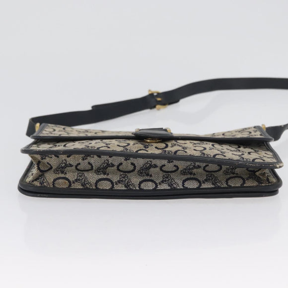 CELINE C Macadam Canvas Shoulder Bag Navy Gold Auth 173478