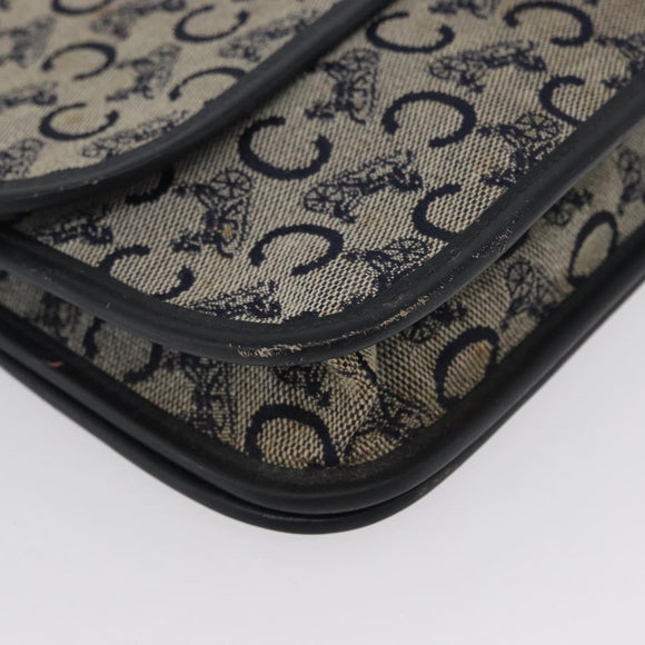 CELINE C Macadam Canvas Shoulder Bag Navy Gold Auth 173478