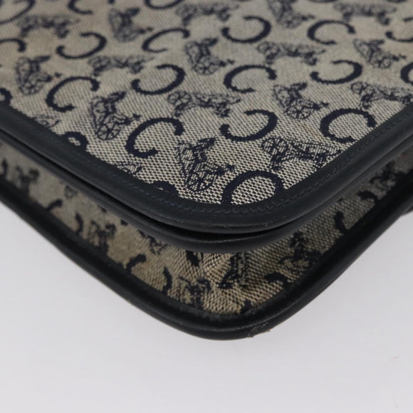 CELINE C Macadam Canvas Shoulder Bag Navy Gold Auth 173478
