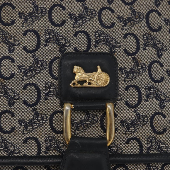 CELINE C Macadam Canvas Shoulder Bag Navy Gold Auth 173478