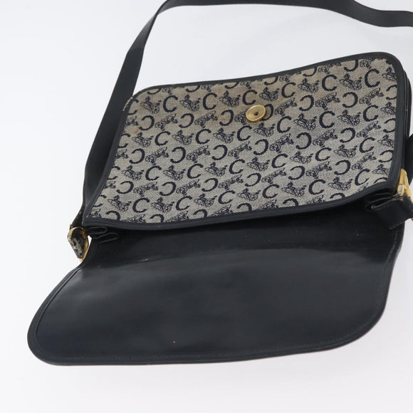 CELINE C Macadam Canvas Shoulder Bag Navy Gold Auth 173478