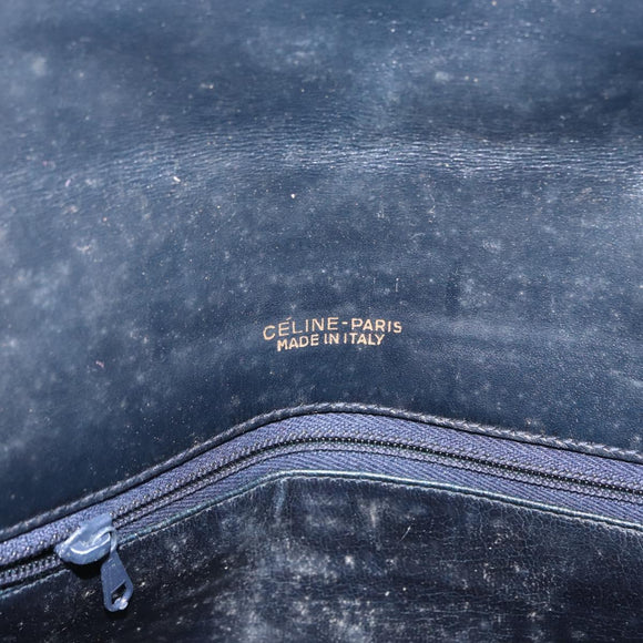 CELINE C Macadam Canvas Shoulder Bag Navy Gold Auth 173478