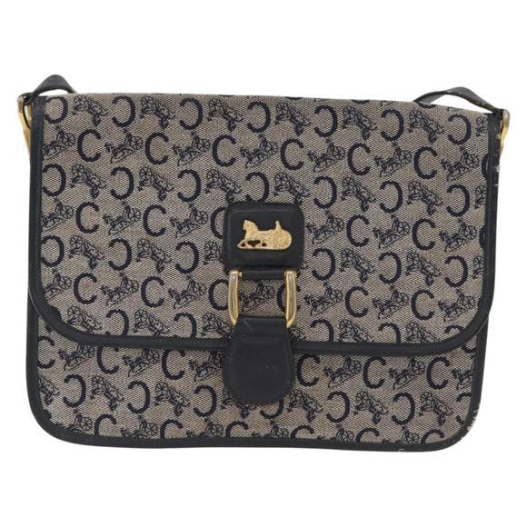 CELINE C Macadam Canvas Shoulder Bag Navy Gold Auth 173478