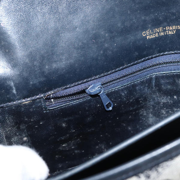CELINE C Macadam Canvas Shoulder Bag Navy Gold Auth 173478