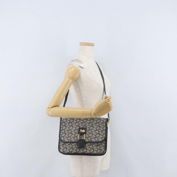 CELINE C Macadam Canvas Shoulder Bag Navy Gold Auth 173478
