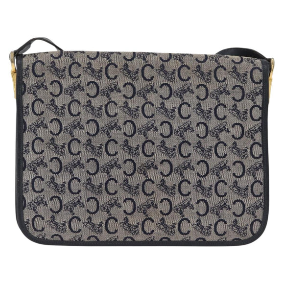 CELINE C Macadam Canvas Shoulder Bag Navy Gold Auth 173478