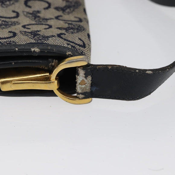 CELINE C Macadam Canvas Shoulder Bag Navy Gold Auth 173478