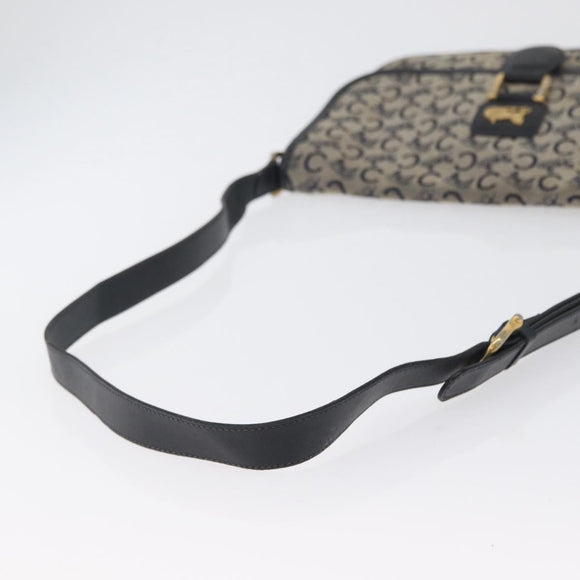 CELINE C Macadam Canvas Shoulder Bag Navy Gold Auth 173478