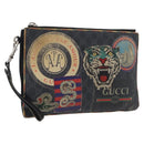GUCCI GG Supreme night courier Clutch Bag Black Silver 496346 Auth 173479-1