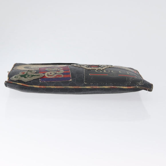 GUCCI GG Supreme night courier Clutch Bag Black Silver 496346 Auth 173479