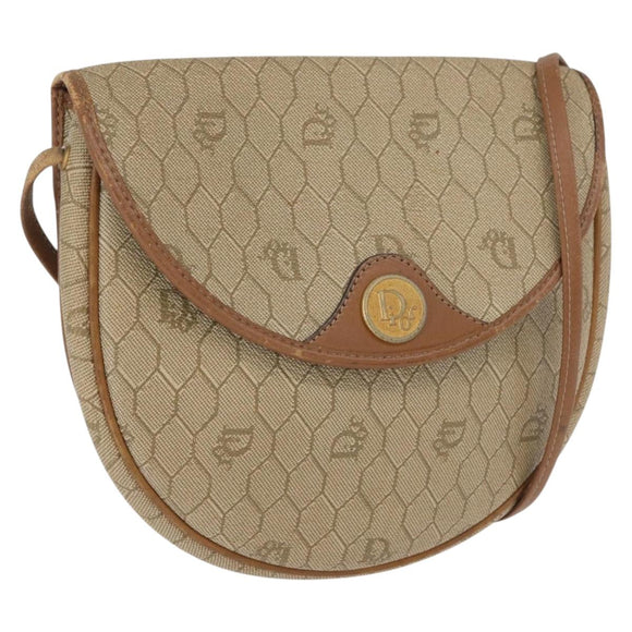 Christian Dior Honeycomb Canvas Shoulder Bag PVC Beige Gold Auth 173480