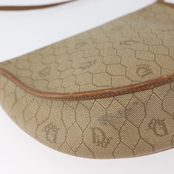 Christian Dior Honeycomb Canvas Shoulder Bag PVC Beige Gold Auth 173480