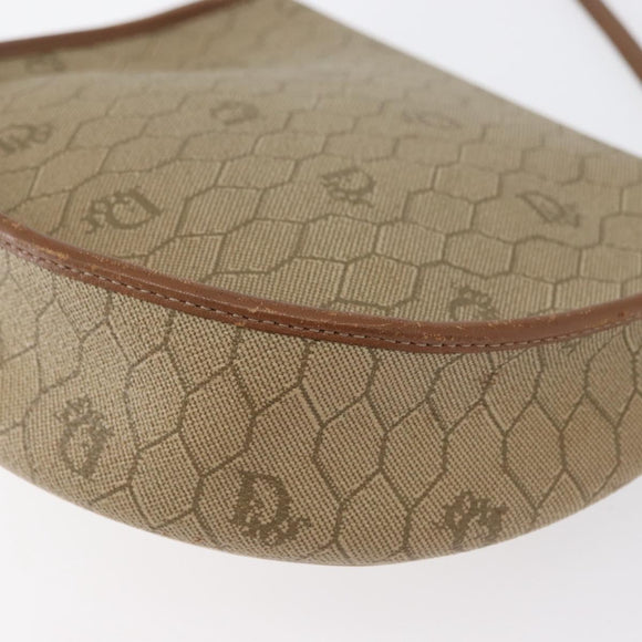 Christian Dior Honeycomb Canvas Shoulder Bag PVC Beige Gold Auth 173480