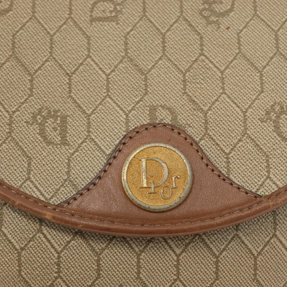 Christian Dior Honeycomb Canvas Shoulder Bag PVC Beige Gold Auth 173480