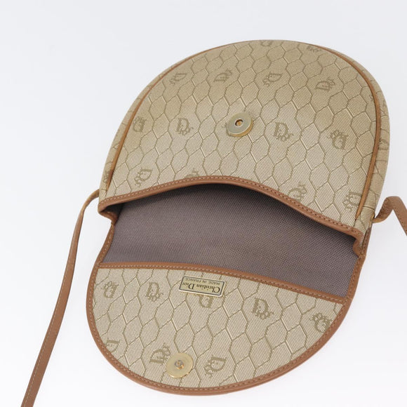 Christian Dior Honeycomb Canvas Shoulder Bag PVC Beige Gold Auth 173480