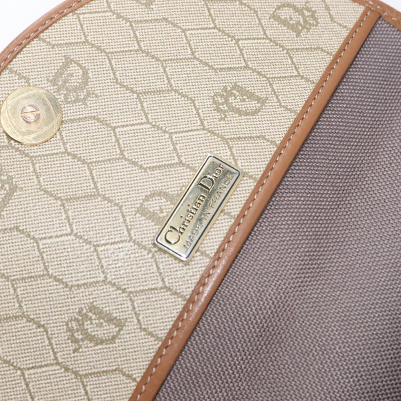 Christian Dior Honeycomb Canvas Shoulder Bag PVC Beige Gold Auth 173480
