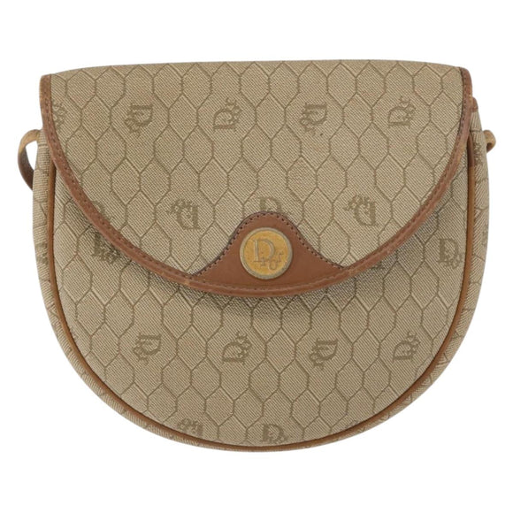 Christian Dior Honeycomb Canvas Shoulder Bag PVC Beige Gold Auth 173480