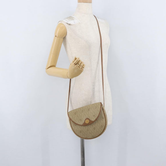 Christian Dior Honeycomb Canvas Shoulder Bag PVC Beige Gold Auth 173480
