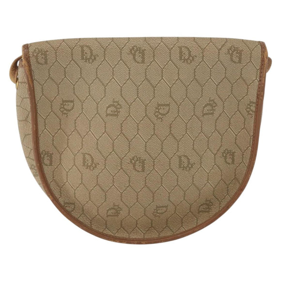 Christian Dior Honeycomb Canvas Shoulder Bag PVC Beige Gold Auth 173480