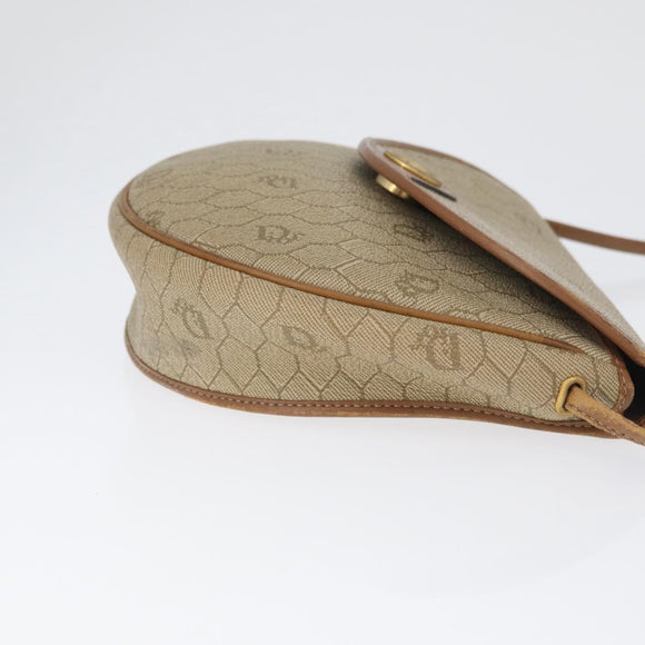 Christian Dior Honeycomb Canvas Shoulder Bag PVC Beige Gold Auth 173480