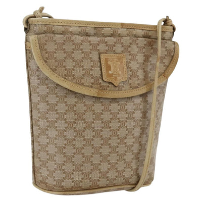 CELINE Macadam Canvas Shoulder Bag PVC Beige Gold Auth 173481