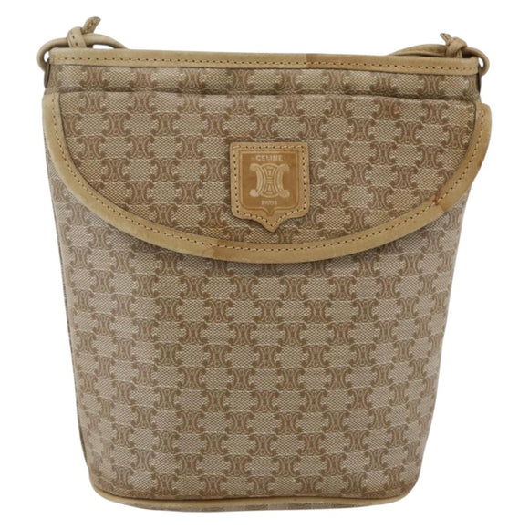 CELINE Macadam Canvas Shoulder Bag PVC Beige Gold Auth 173481