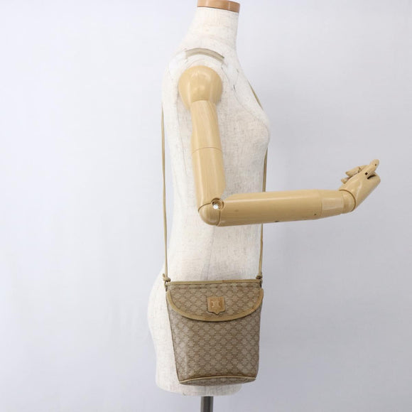 CELINE Macadam Canvas Shoulder Bag PVC Beige Gold Auth 173481