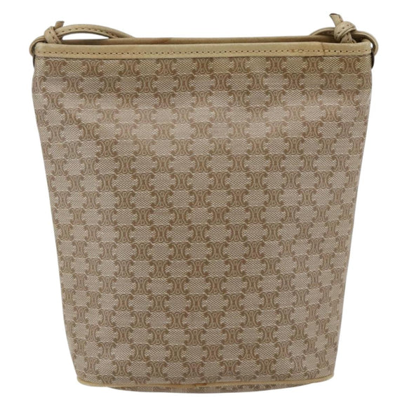 CELINE Macadam Canvas Shoulder Bag PVC Beige Gold Auth 173481