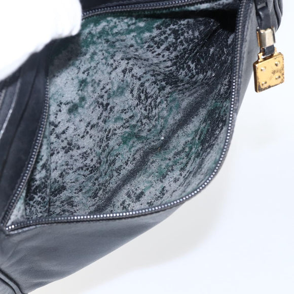 LOEWE Anagram Shoulder Bag Leather Black Gold Auth 173482