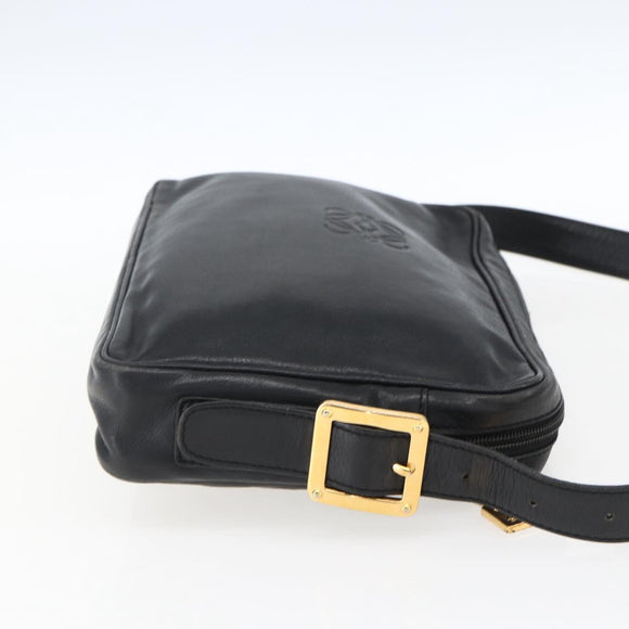 LOEWE Anagram Shoulder Bag Leather Black Gold Auth 173482