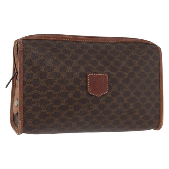 CELINE Macadam Canvas Clutch Bag PVC Leather Brown Gold Auth 173483
