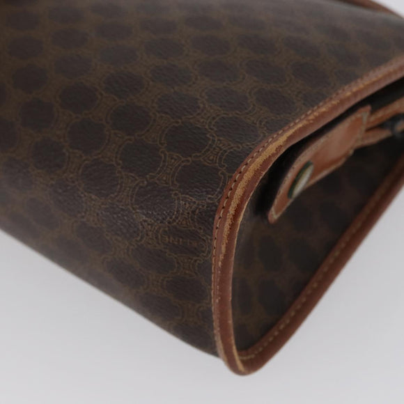CELINE Macadam Canvas Clutch Bag PVC Leather Brown Gold Auth 173483