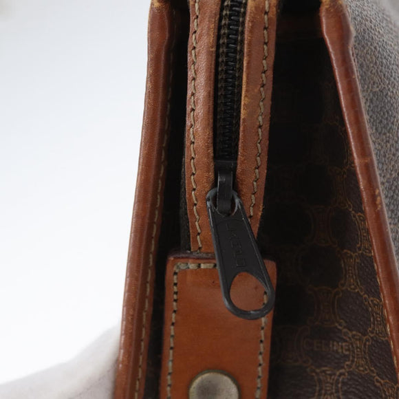 CELINE Macadam Canvas Clutch Bag PVC Leather Brown Gold Auth 173483
