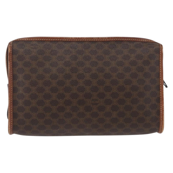 CELINE Macadam Canvas Clutch Bag PVC Leather Brown Gold Auth 173483