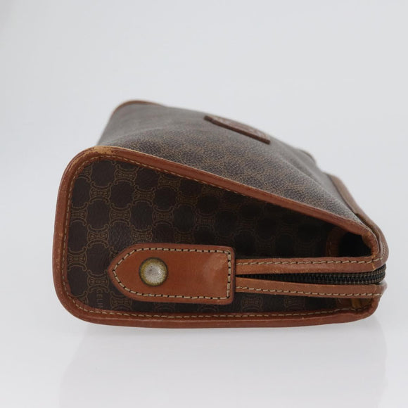 CELINE Macadam Canvas Clutch Bag PVC Leather Brown Gold Auth 173483
