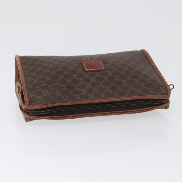 CELINE Macadam Canvas Clutch Bag PVC Leather Brown Gold Auth 173483