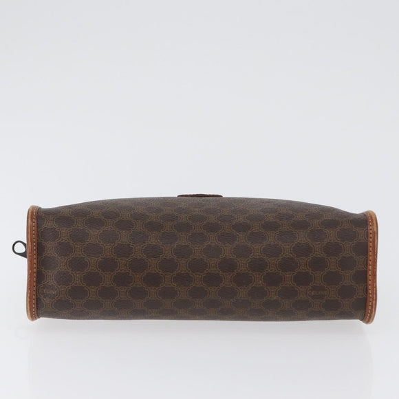 CELINE Macadam Canvas Clutch Bag PVC Leather Brown Gold Auth 173483