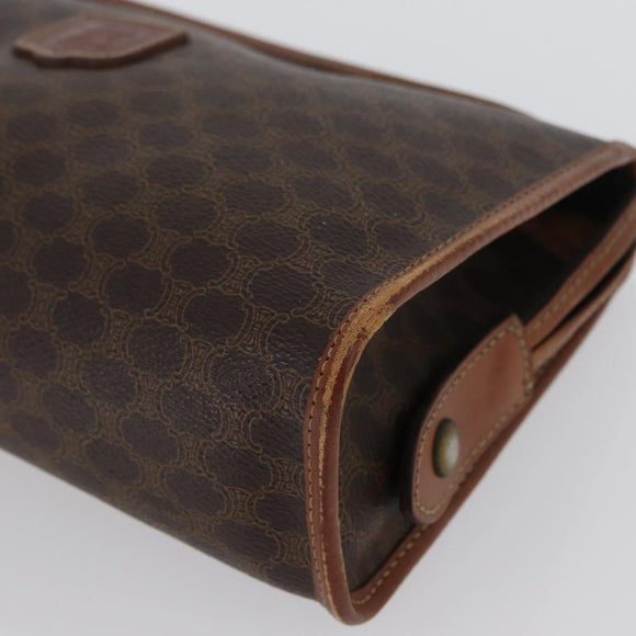 CELINE Macadam Canvas Clutch Bag PVC Leather Brown Gold Auth 173483