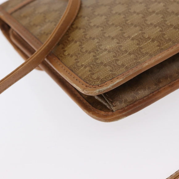 CELINE Macadam Canvas Shoulder Bag PVC Leather Beige Gold Auth 173484