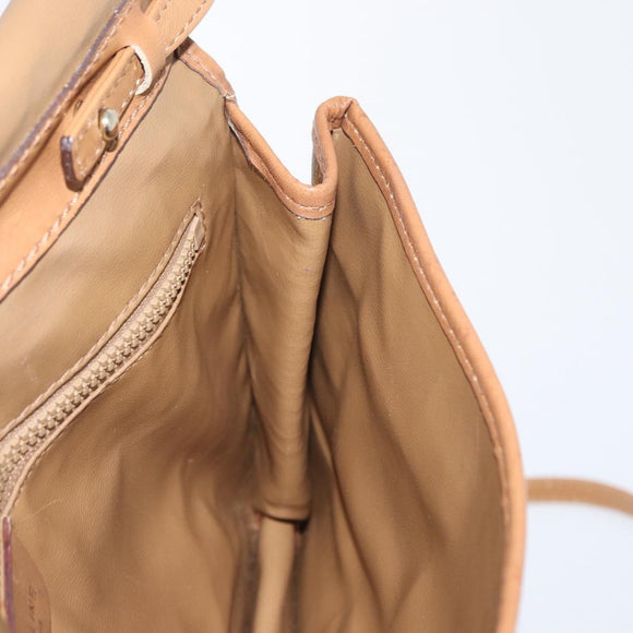 CELINE Macadam Canvas Shoulder Bag PVC Leather Beige Gold Auth 173484